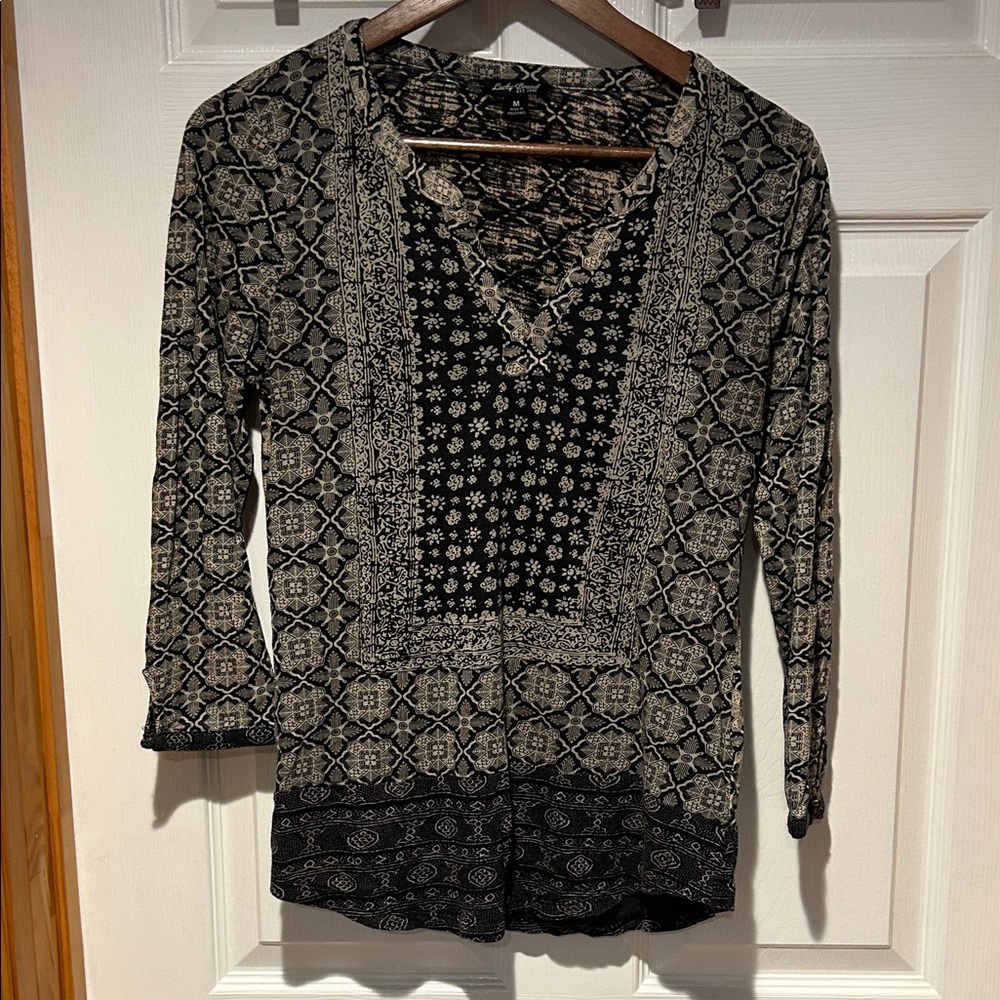 Lucky Brand- Patterned Black and Cream Women's Top